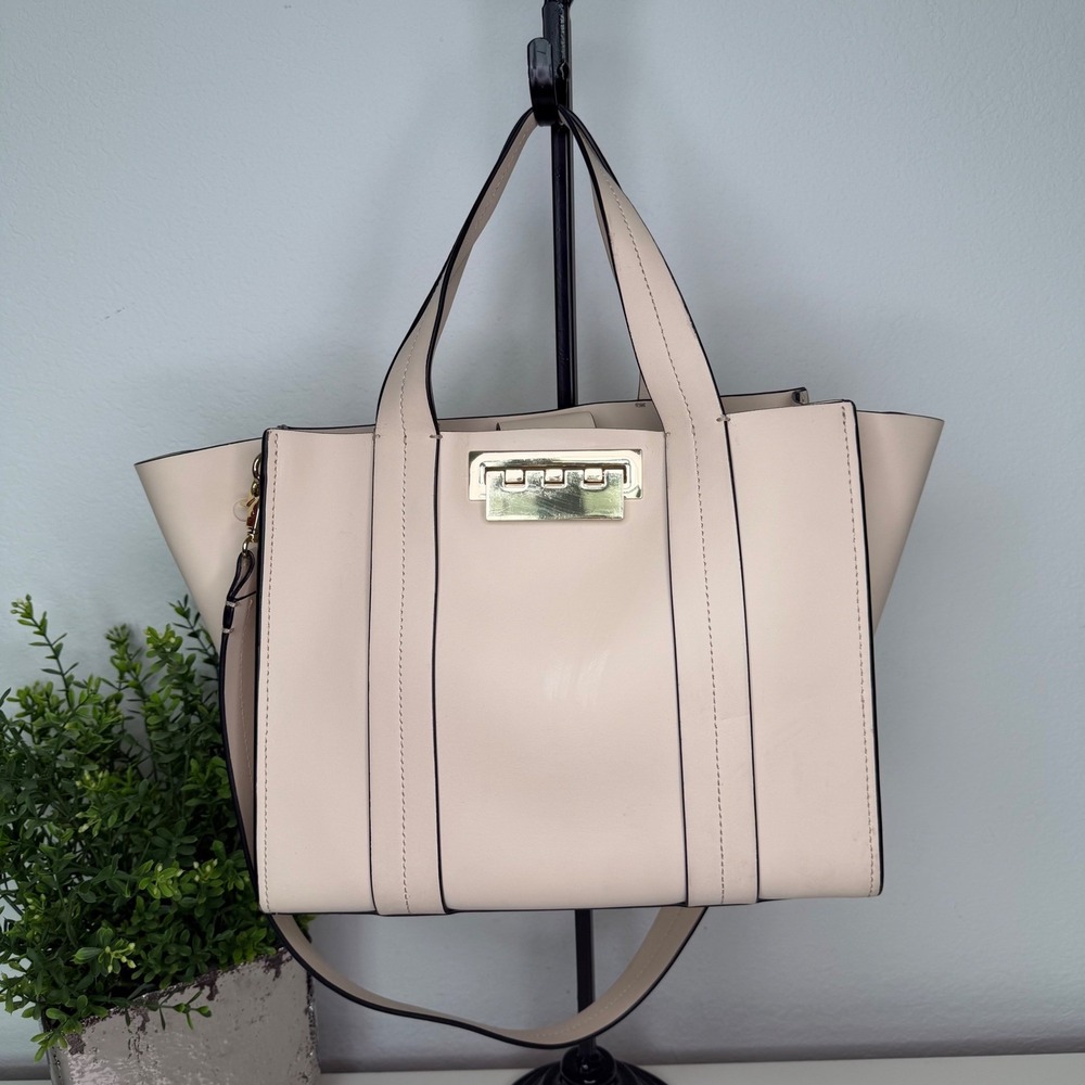 ZAC Zac Posen Eartha Iconic Shopper Cream Leather Hinge Lock Structured Chic OS - Picture 2 of 16
